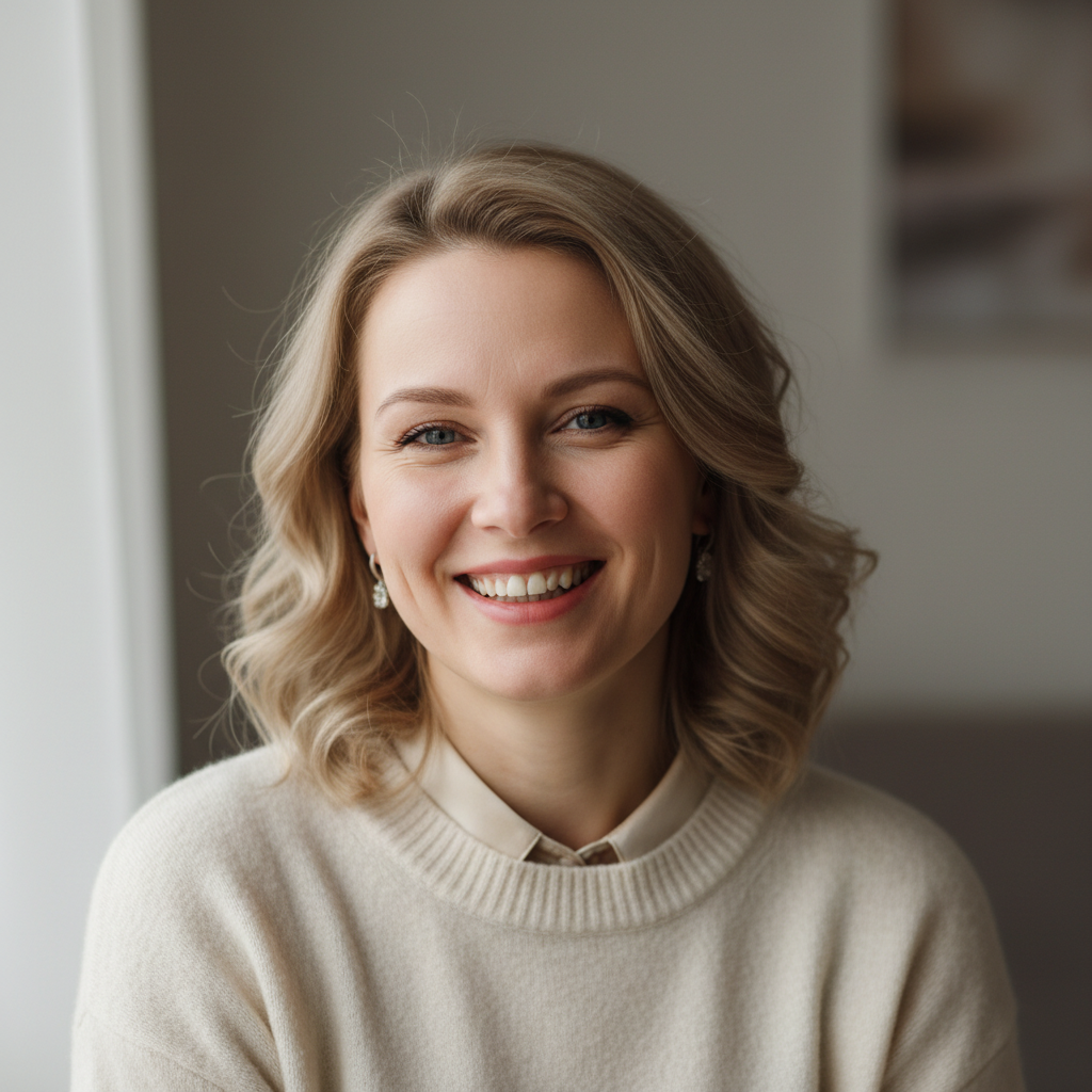 Smiling Slavic female customer Anastasia portrait